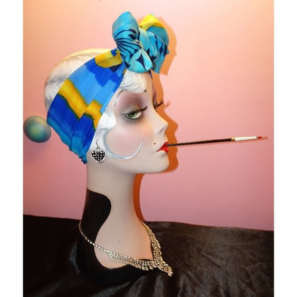 Vintage Blue & Yellow Long Floral Scarf made in Italy boho head wrap neck scarve - Picture 4 of 14